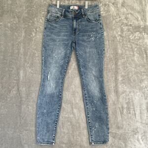 Cabi #5492 Sz 8 Cinch Skinny High Waist Bleach Splatter Lightly Distressed Jeans